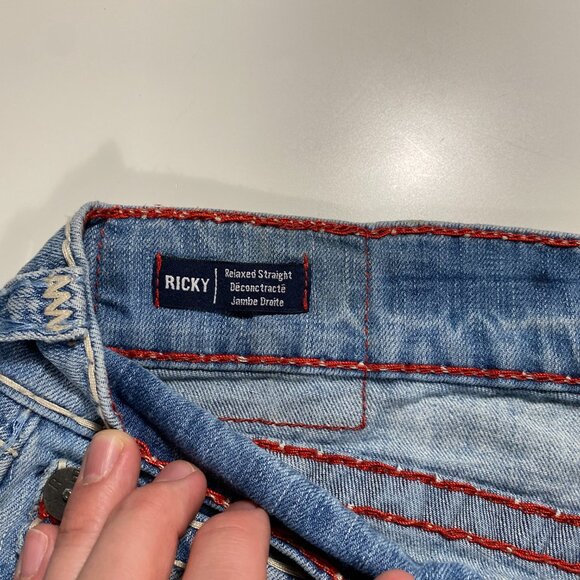 True Religion Ricky w/ Flaps Red Stitch Relaxed Straight Leg Jeans mens 38x32 - Picture 8 of 15